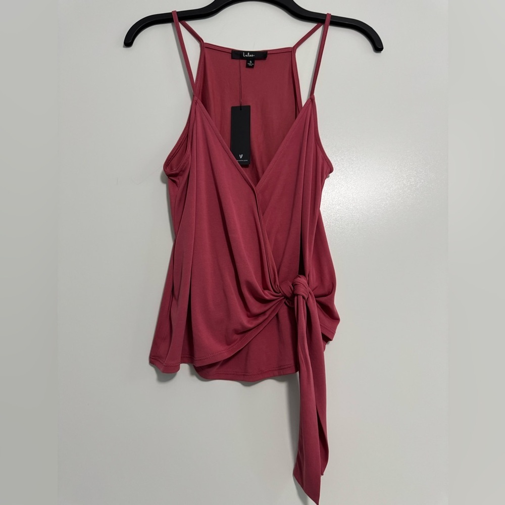 Lulu's NWT Tie to Me Berry Red Faux Wrap Tank Top Size S
